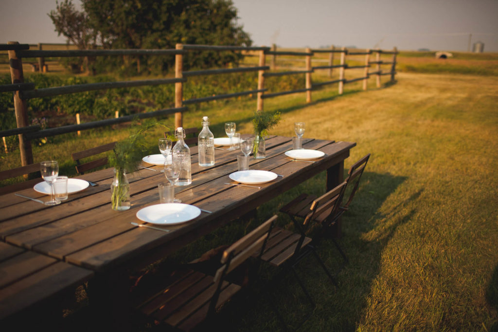 table in a prairie field 