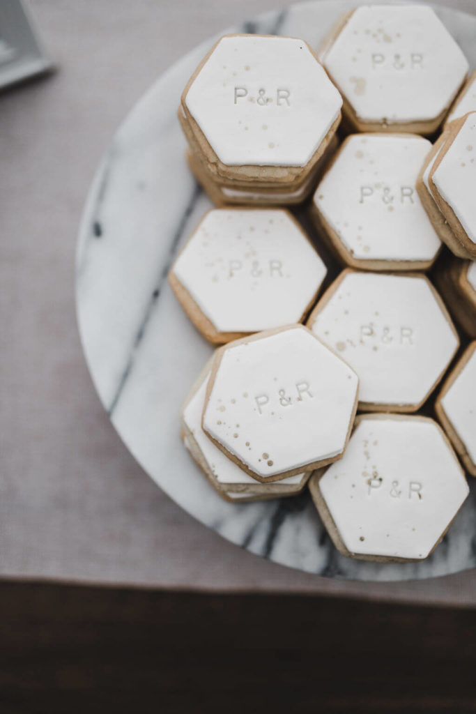 wedding cookies with the couples initials decorated on top! https://www.thegathered.ca