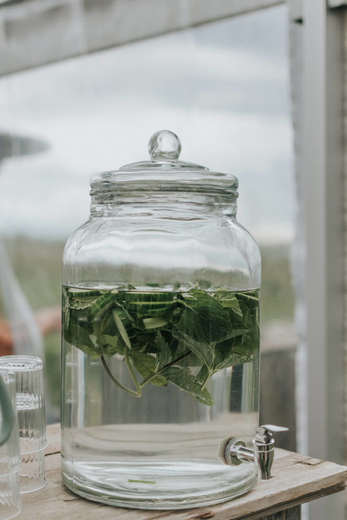 water dispenser filled with mint and cucmbers