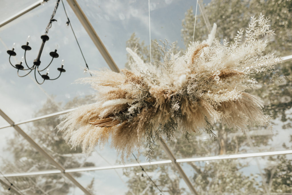 pampas and dried floral hanging piece/arrangement for the outdoor wedding venue www.thegathered.ca