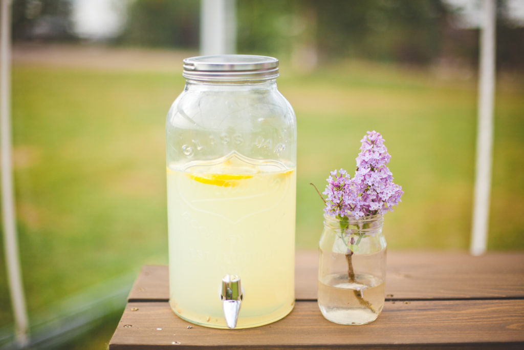 farm and country style lemonade with lilacs toppings