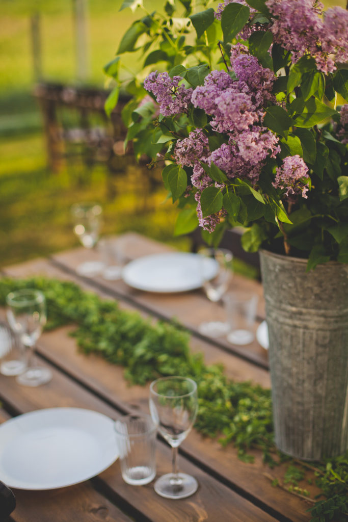 lilac decor with white plates, cutlery and glassware. www.thegathered.ca