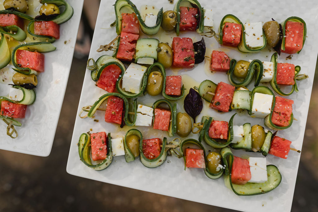 Watermelon and cucumber skewers.